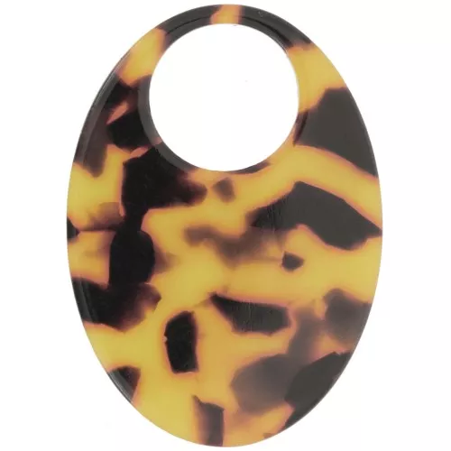 Pendentif ovale en acétate 45x32 mm - Ecaille de tortue - Marron - Noir x1