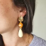 Perle poire en résine transparente 26x14 mm - Ambre marbré x1