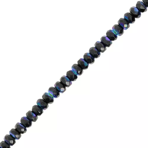 Perles rondes aplaties facettées 4x2.5 mm - Jet AB x12.5cm