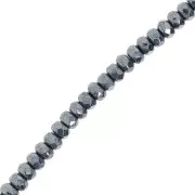 Perles rondes aplaties facettées 4x2.5 mm - Jet Hematite x12.5cm