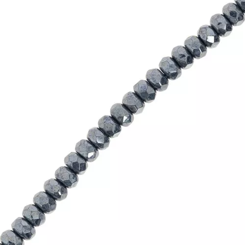 Perles rondes aplaties facettées 4x2.5 mm - Jet Hematite x12.5cm