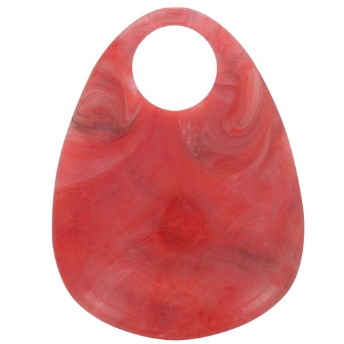 Pendentif goutte en acrylique 38x29 mm - Marbré Rouge x1