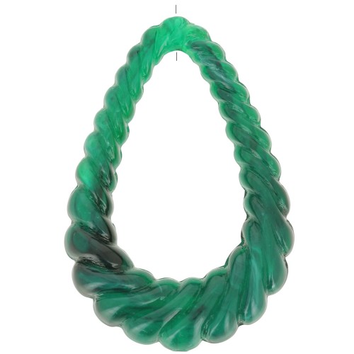 Pendentif goutte évidé torsadé 36x24.5 mm en résine opaque - Vert foncé marbré x1