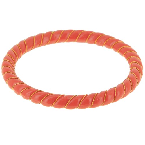 Bracelet jonc torsadé en résine opaque avec fil doré 64 mm - Terre cuite x1