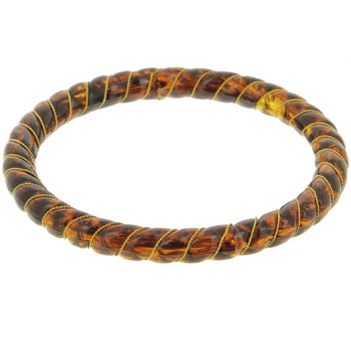 Bracelet jonc torsadé en résine translucide avec fil doré 64 mm - Ambre marbré x1