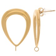 Clous d'oreilles goutte évidé 26x18mm avec anneau ouvert - Acier inox 304L Doré x2|raw }}