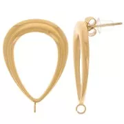 Clous d'oreilles goutte évidé 26x18mm avec anneau ouvert - Acier inox 304L Doré x2