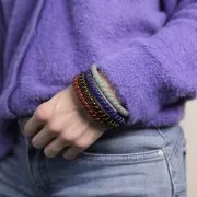 Bracelet jonc torsadé en résine opaque avec fil doré 64 mm - Vert sapin x1