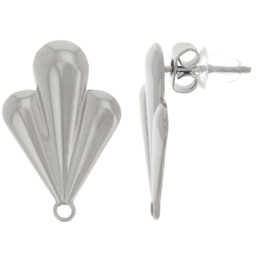Clous d'oreilles feuille 20x13 mm avec anneau fermé - Acier inox 304L x2