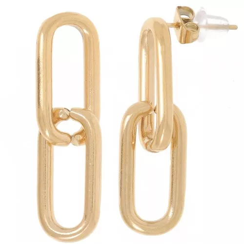 Boucles d'oreilles chaîne maille rectangle 29.5 mm - Acier inox 304 Doré x2