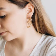 Clous d'oreilles 4 rangs 7x16 mm oxydes zirconium - Acier inoxydable 304L Doré x2