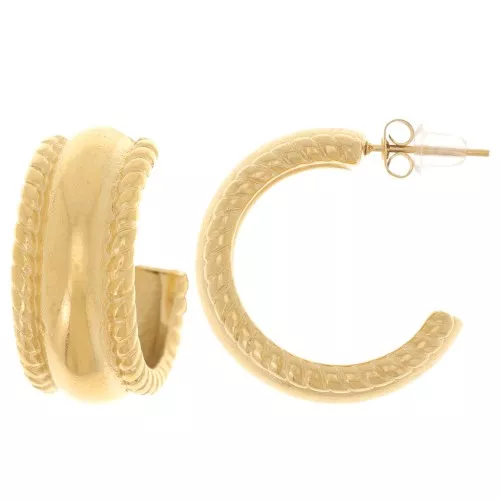 Créoles ouvertes larges 25 mm effet corde - Acier inoxydable 304L Doré x2