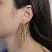 Boucles d'oreilles franges maille serpentine 76x15 mm - Acier inox 304L Doré x2