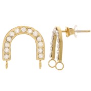 Clous d'oreilles pont 15x14 mm avec strass - Acier inox 316L Doré - Crystal x2|raw }}