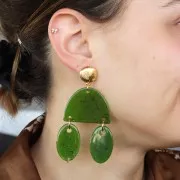 Pendentif ovale en acrylique transparent 32.5x20 mm - Ambre tacheté x1