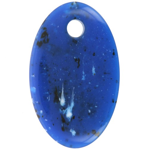 Pendentif ovale en acrylique opaque 32.5x20 mm - Bleu foncé granit x1