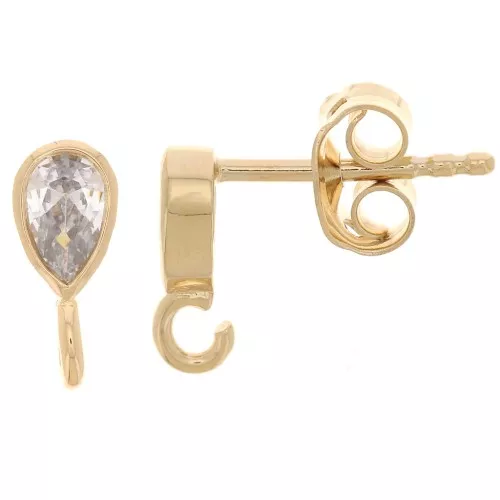Clous d'oreilles gouttes 9x4 mm avec oxyde de zirconium - Plaqué Or 3 microns x2