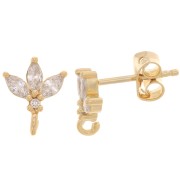 Clous d'oreilles fleurs 10x8 mm avec oxydes de zirconium - Plaqué Or 3 microns x2|raw }}