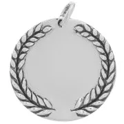 Pendentif médaille couronne de laurier 20 mm avec anneau fermé - Argent 925 x1