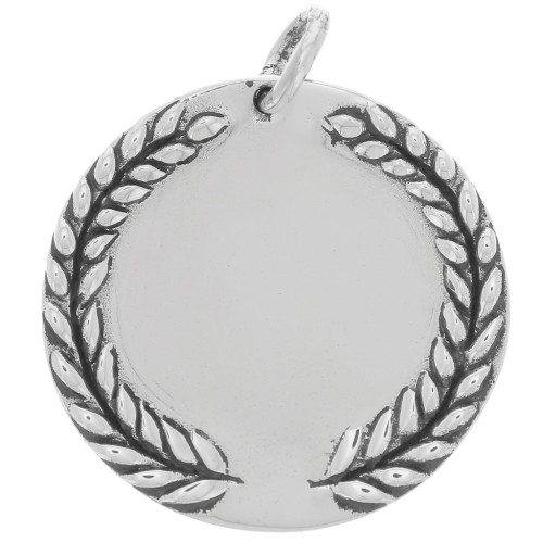 Pendentif médaille couronne de laurier 20 mm avec anneau fermé - Argent 925 x1