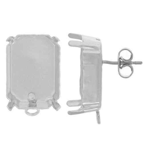 Clous d'oreilles rectangles sertis PureCrystal 4627 18x13 mm - Rhodié x2