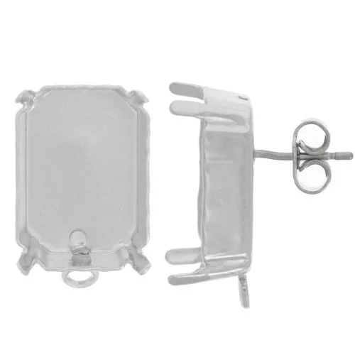 Clous d'oreilles rectangles sertis PureCrystal 4627 18x13 mm - Rhodié x2