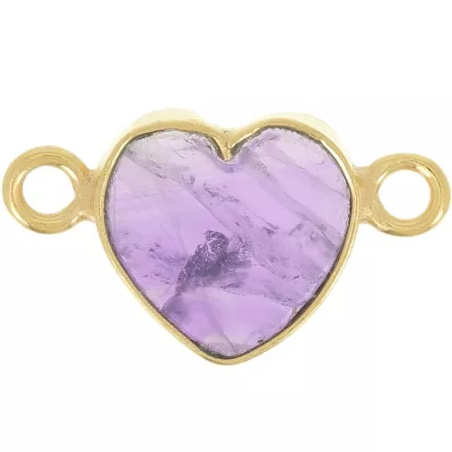 Intercalaire coeur 15x8 mm en pierre gemme - Doré à l'or fin - Amethyste x1
