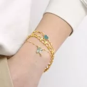 Intercalaire coeur 15x8 mm en pierre gemme - Doré à l'or fin - Aventurine x1