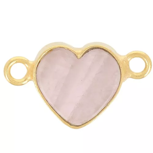 Intercalaire coeur 15x8 mm en pierre gemme - Doré à l'or fin - Quartz rose x1