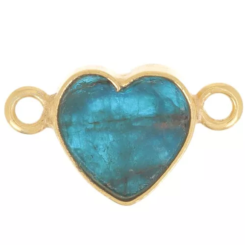 Intercalaire coeur 15x8 mm en pierre gemme - Doré à l'or fin - Apatite x1