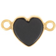 Intercalaire coeur 15x8 mm en pierre gemme - Doré à l'or fin - Onyx noir x1