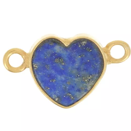 Intercalaire coeur 15x8 mm en pierre gemme - Doré à l'or fin - Lapis lazuli x1
