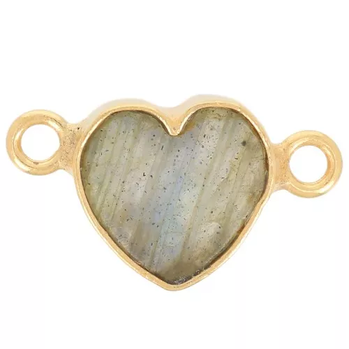 Intercalaire coeur 15x8 mm en pierre gemme - Doré à l'or fin - Labradorite x1