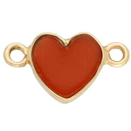 Intercalaire coeur 15x8 mm pierre gemme teintée - Doré à l'or fin - imit Cornaline