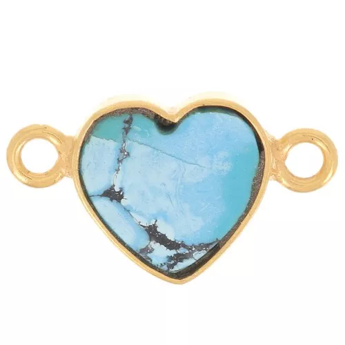 Intercalaire coeur 15x8 mm en imitation pierre gemme - Doré à l'or fin - Turquoise