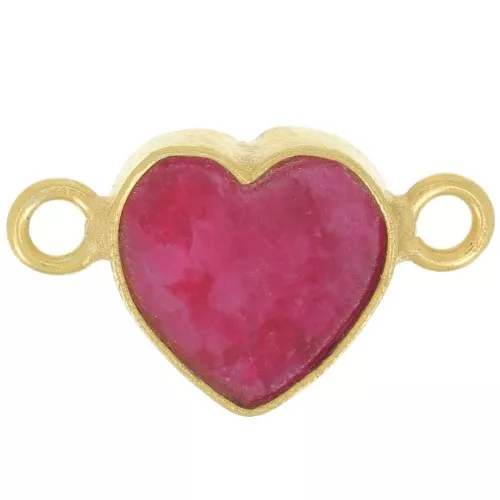 Intercalaire coeur 15x8 mm en pierre gemme - Doré à l'or fin - Imitation Rubis x1