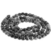 Perles rondes facettées 4 mm pierre gemme  - Obsidienne mouchetée x36cm