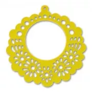 Pendentif filigrané en bois 44 mm  Jaune x1