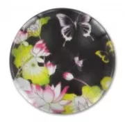 Cabochon plat décoré 20 mm Fleurs Papillon x1