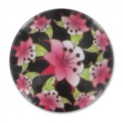 Cabochon plat décoré 20 mm Fleurs Fuchsia x1|raw }}