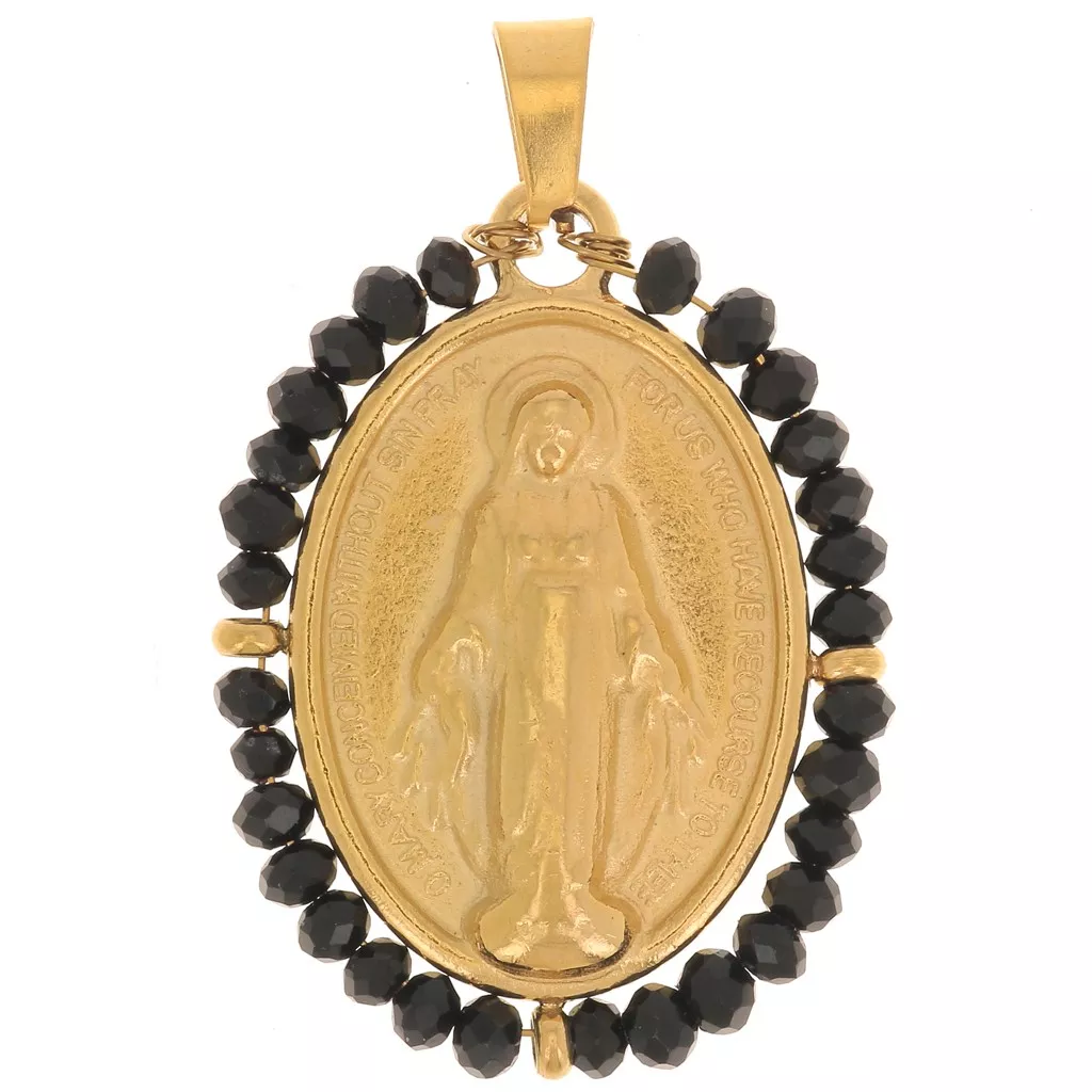 Pendentif ovale religieux 28x21 mm avec perles Acier inox 304L