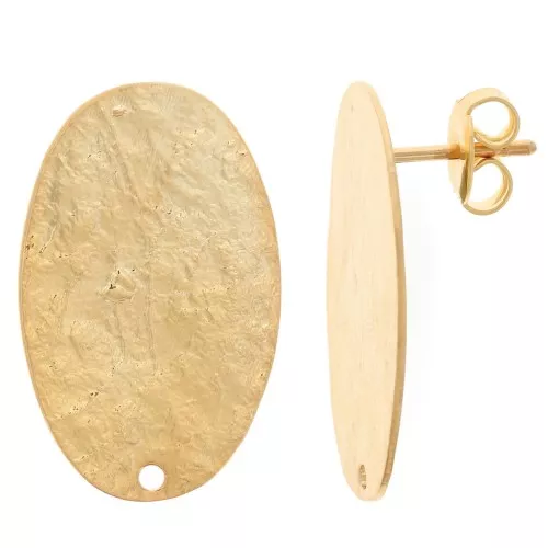 Clous d'oreilles ovales 25x16 mm effet martelé - Doré à l'or fin x2