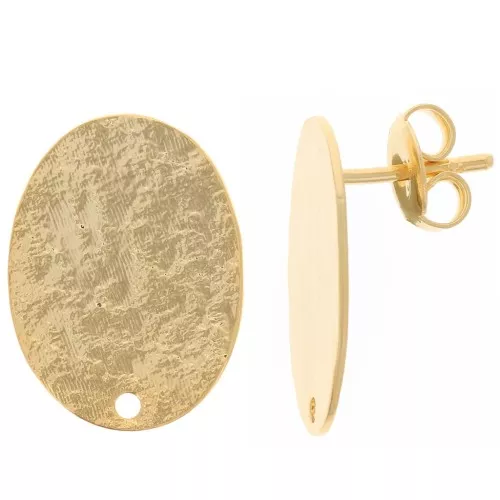 Clous d'oreilles ovales 19x14 mm effet martelé - Doré à l'or fin x2