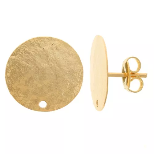 Clous d'oreilles ronds 15.5 mm effet martelé - Doré à l'or fin x2