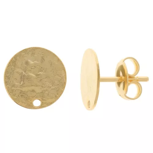 Clous d'oreilles ronds 10.5 mm effet martelé - Doré à l'or fin x2