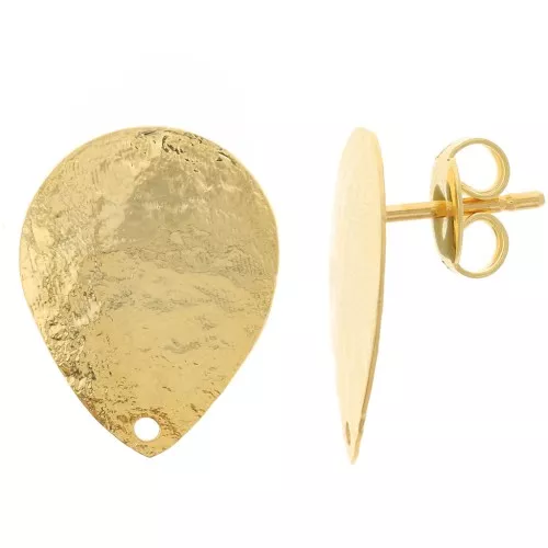 Clous d'oreilles gouttes 18x14 mm effet martelé - Doré à l'or fin x2