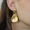 Clous d'oreilles gouttes 18x14 mm effet martelé - Doré à l'or fin x2