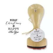 Tampon avec manche en bois - Merry Chr. & Happy New Year x1