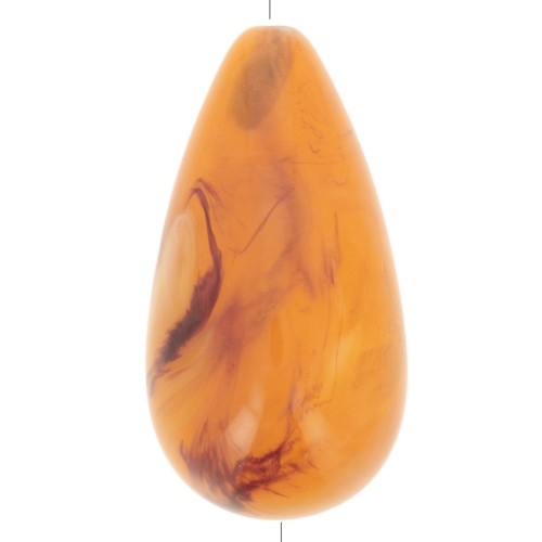 Perle poire en résine translucide 30x16 mm - Abricot marbré x1