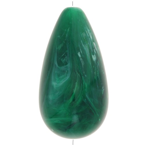 Perle poire en résine opaque 30x16 mm - Vert foncé marbré x1